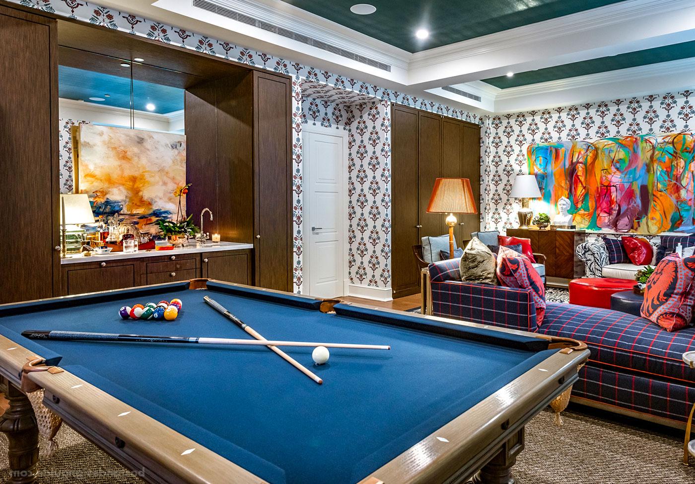 Colorful NYC living room and game room design by Eric Haydel Design